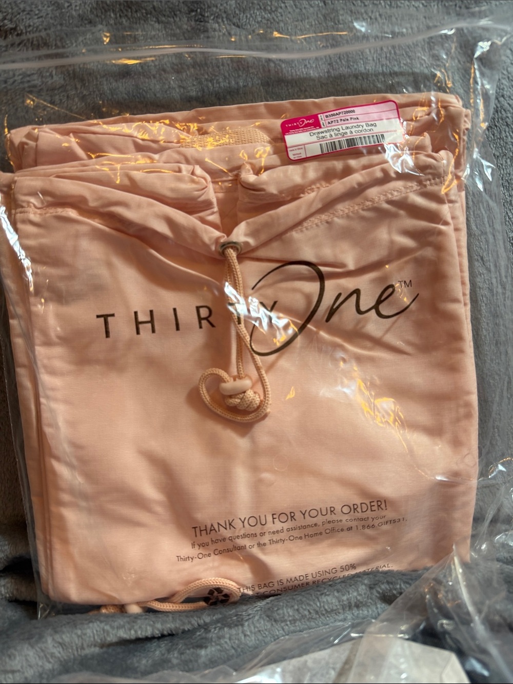 thirty-one Blush Pink Drawstring Tote Laundry Bag